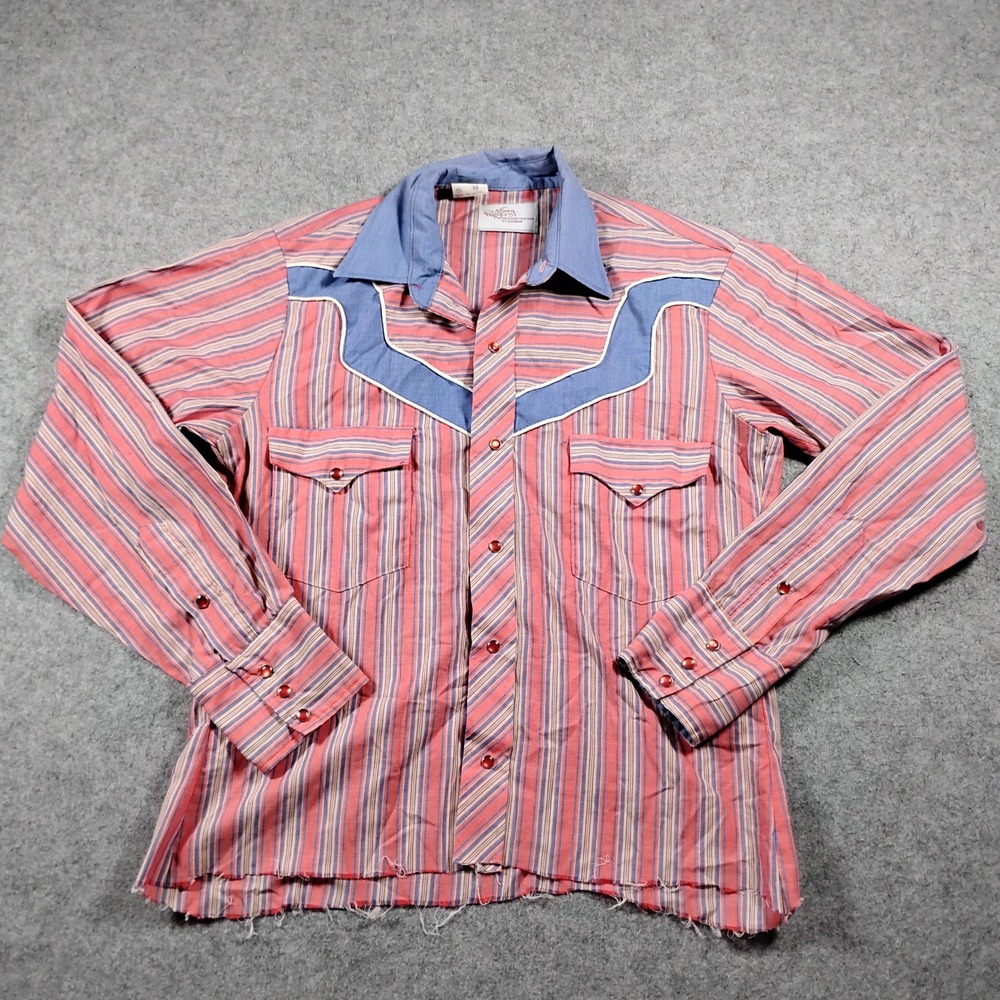 Vintage Kenny Rogers Karman Pearl Snap Western Shirt Men's 15 Pink Striped Crop